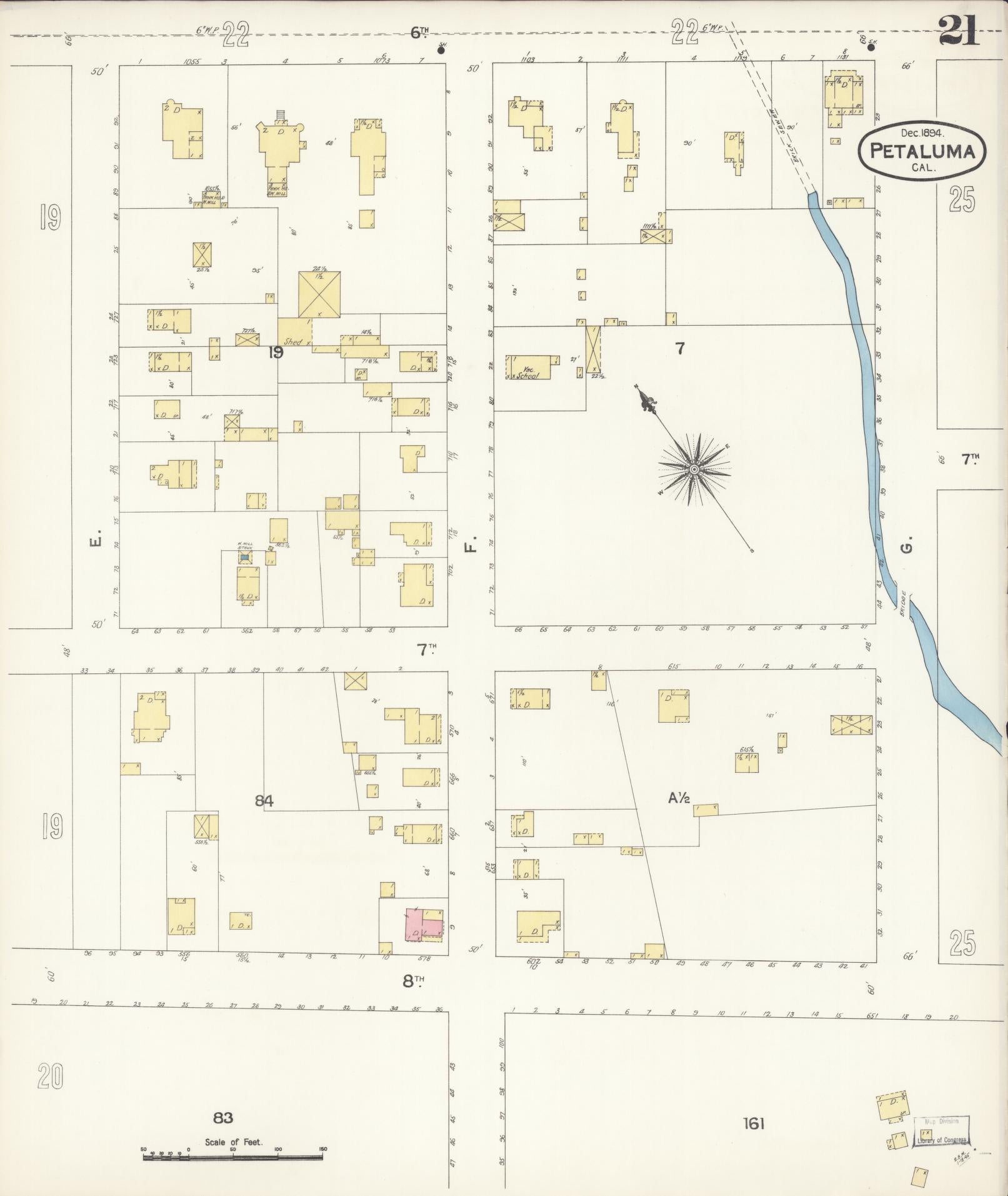 Sanborn Fire Insurance Map from Petaluma, Sonoma County, California (1894), Sheet #0021 - Complete Map Set gallery image, historic Sanborn map, vintage wall art, California California