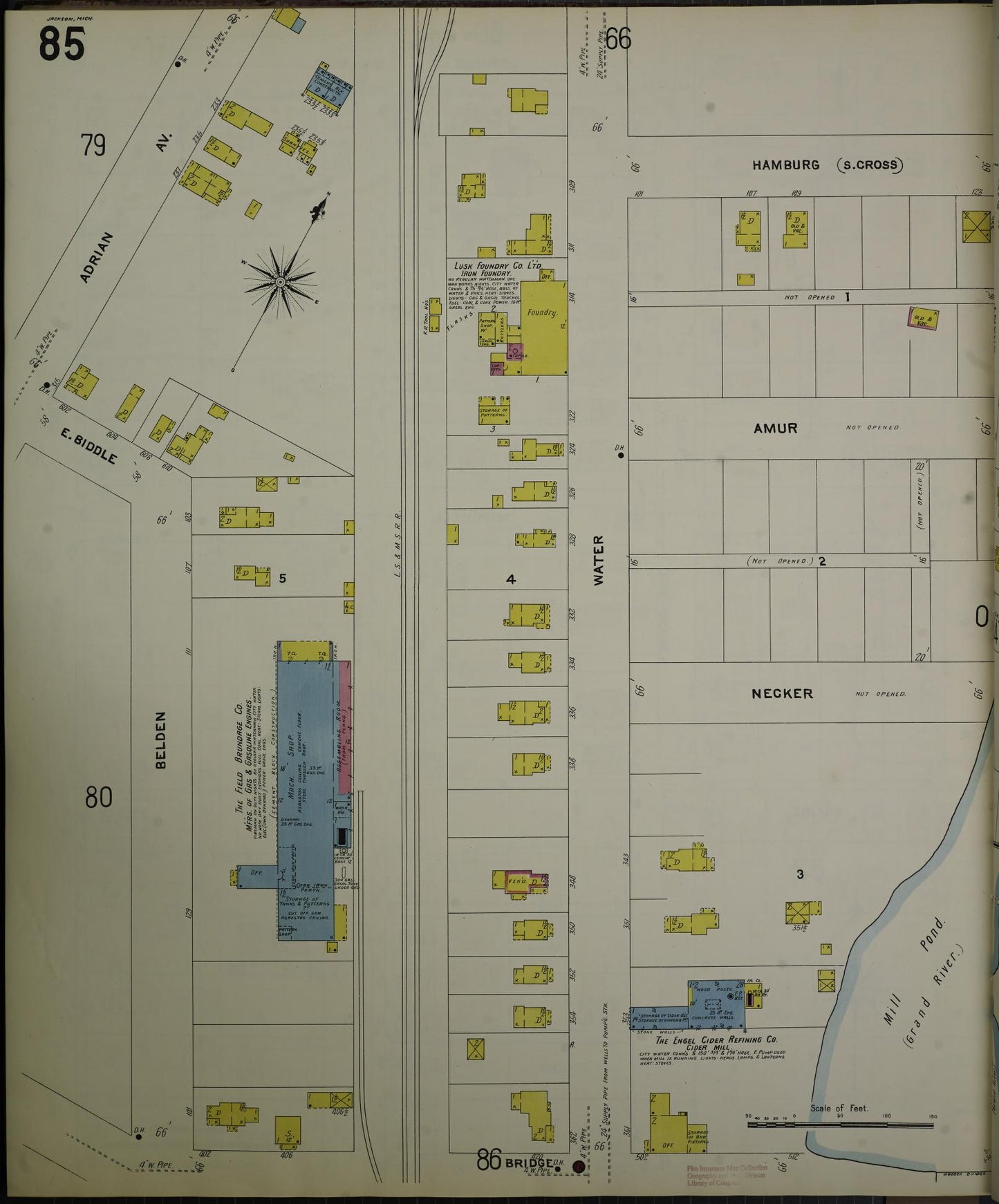 Sanborn Fire Insurance Map from Jackson, Jackson County, Michigan (1907), Sheet #0085 - Historic Sanborn Fire Insurance Map Print, vintage old map wall art, antique decor, genealogy gift, Michigan Michigan map