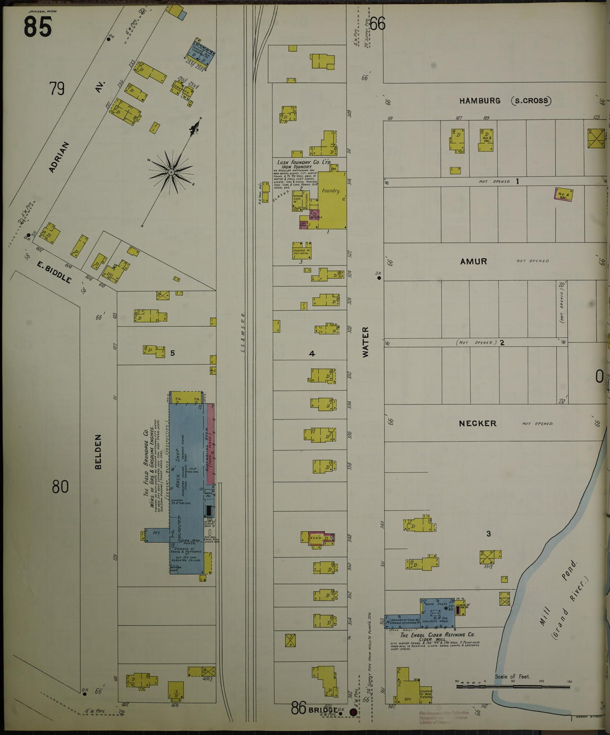 Sanborn Fire Insurance Map from Jackson, Jackson County, Michigan (1907), Sheet #0085 - Historic Sanborn Fire Insurance Map Print, vintage old map wall art, antique decor, genealogy gift, Michigan Michigan map