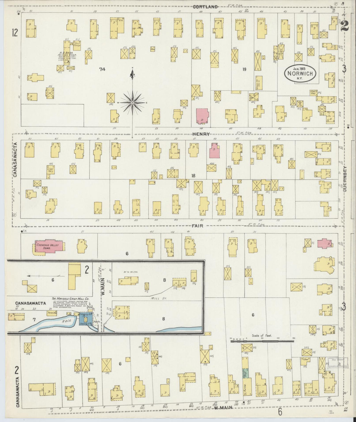 Sanborn Fire Insurance Map from Norwich, Chenango County, New York (1903), Sheet #0002 - Complete Map Set gallery image, historic Sanborn map, vintage wall art, New York New York