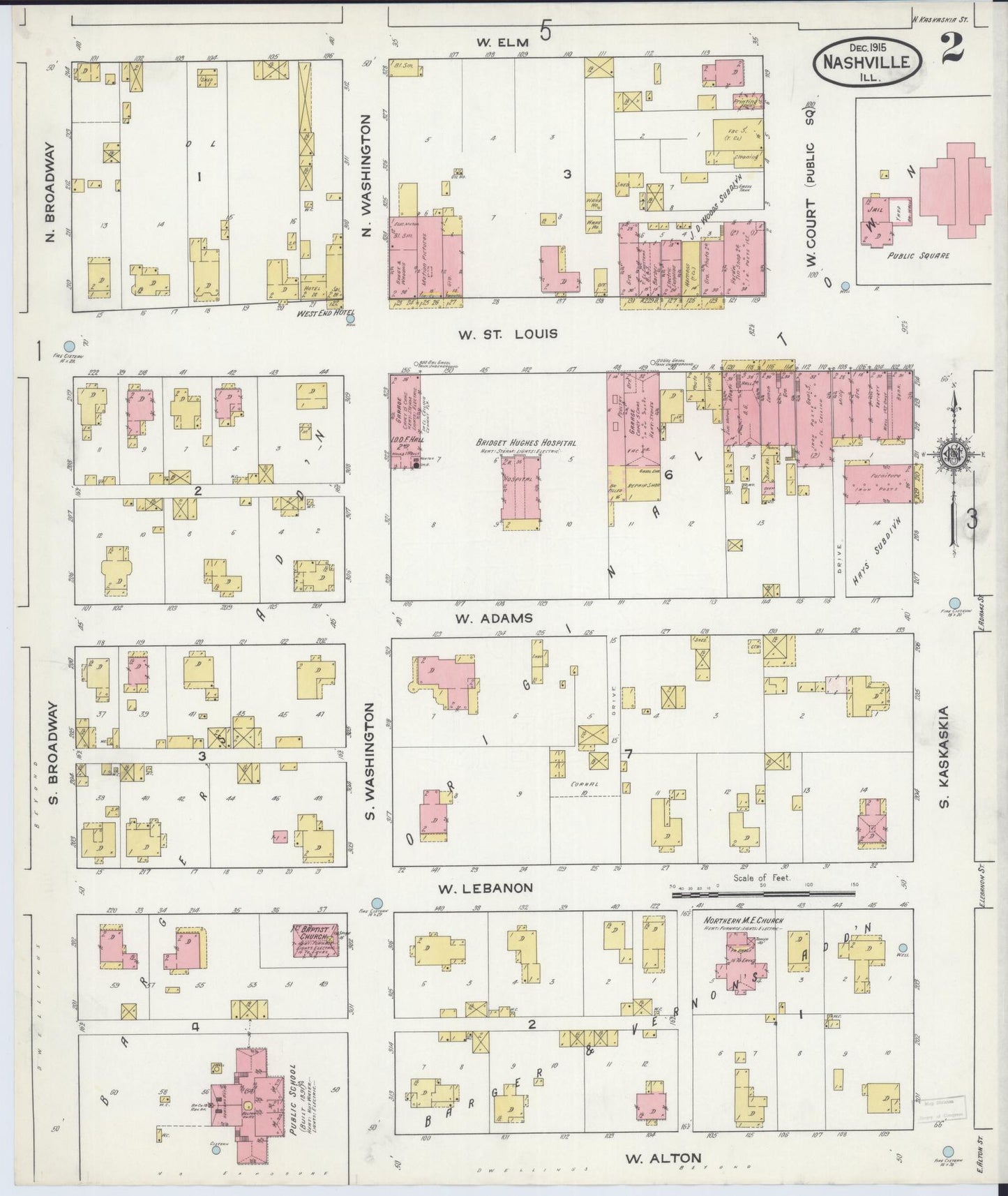 Sanborn Fire Insurance Map from Nashville, Washington County, Illinois (1915), Sheet #0002 - Historic Sanborn Fire Insurance Map Print, vintage old map wall art, antique decor, genealogy gift, Illinois Illinois map
