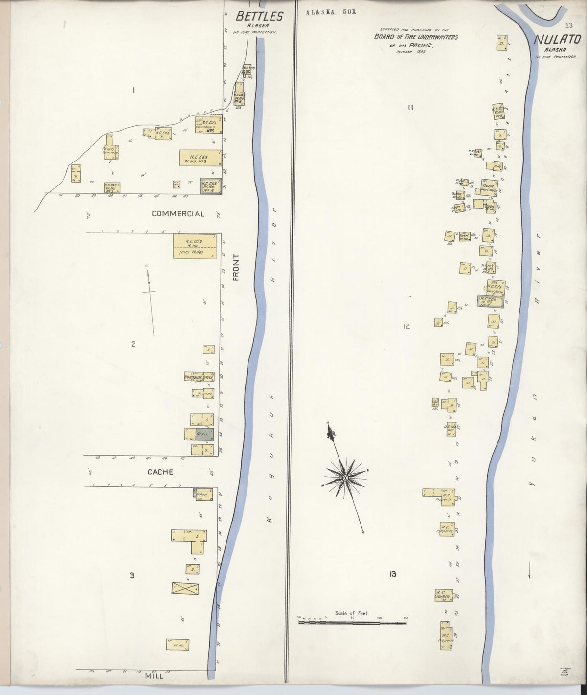 Sanborn Fire Insurance Map from Bettles, Yukon-koyukuk Census Division, Alaska (1908), Sheet #0001 - Historic Sanborn Fire Insurance Map Print, vintage old map wall art, antique decor, genealogy gift, Alaska Alaska map