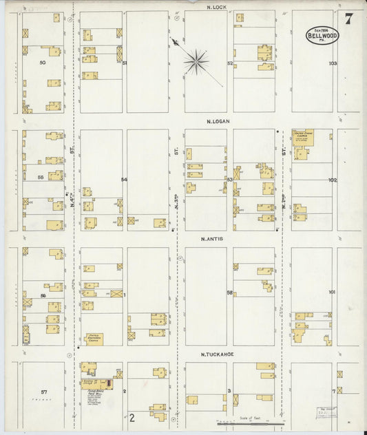 Sanborn Fire Insurance Map from Bellwood, Blair County, Pennsylvania (1904), Sheet #0007 - Historic Sanborn Fire Insurance Map Print, vintage old map wall art, antique decor, genealogy gift, Pennsylvania Pennsylvania map