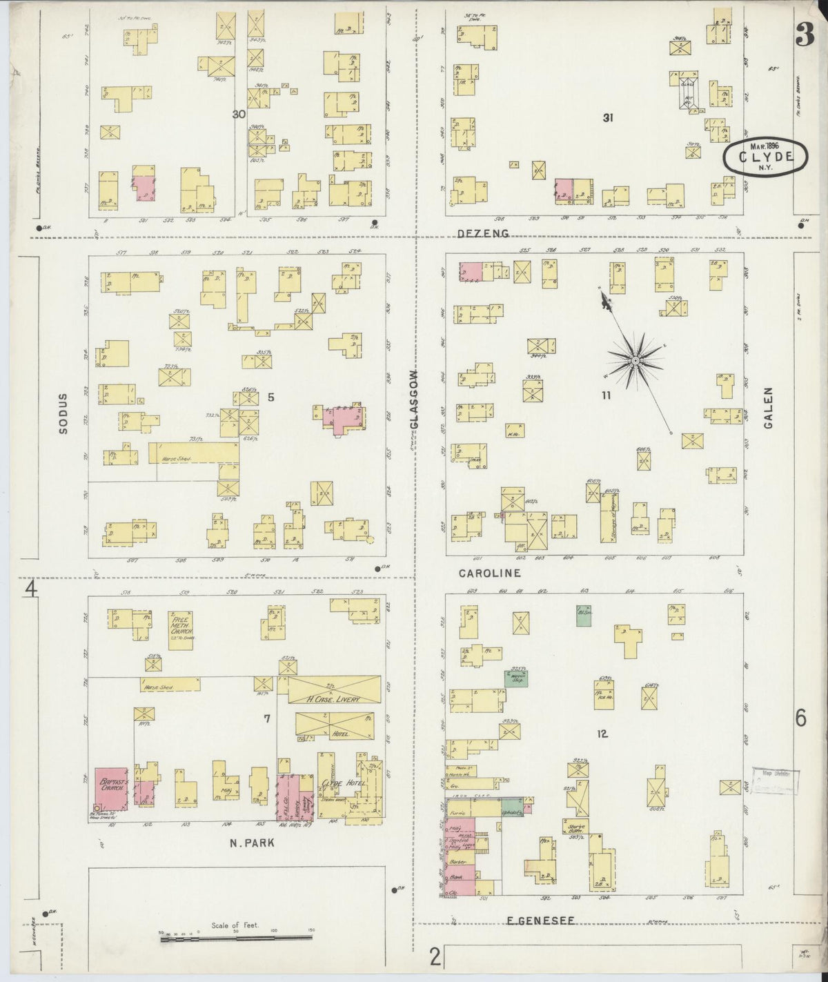 Sanborn Fire Insurance Map from Clyde, Wayne County, New York (1896), Sheet #0003 - Complete Map Set gallery image, historic Sanborn map, vintage wall art, New York New York