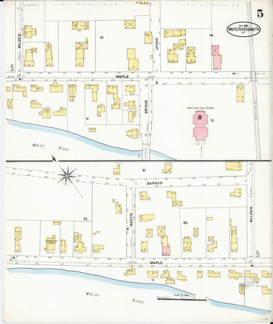 Sanborn Fire Insurance Map from White River Junction, Windsor County, Vermont (1906), Sheet #0005 - Historic Sanborn Fire Insurance Map Print, vintage old map wall art, antique decor, genealogy gift, Vermont Vermont map