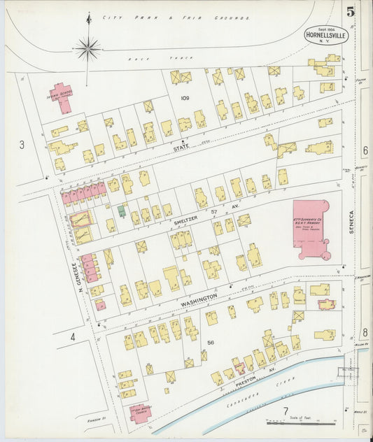 Sanborn Fire Insurance Map from Hornell, Steuben County, New York (1904), Sheet #0005 - Historic Sanborn Fire Insurance Map Print, vintage old map wall art, antique decor, genealogy gift, New York New York map