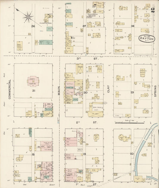 Sanborn Fire Insurance Map from Dayton, Columbia County, Washington (1888), Sheet #0002 - Historic Sanborn Fire Insurance Map Print, vintage old map wall art, antique decor, genealogy gift, Washington Washington map