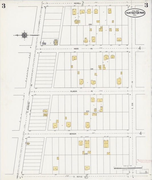 Sanborn Fire Insurance Map from Huntington Park, Los Angeles County, California (1924), Sheet #0003 - Historic Sanborn Fire Insurance Map Print, vintage old map wall art, antique decor, genealogy gift, California California map