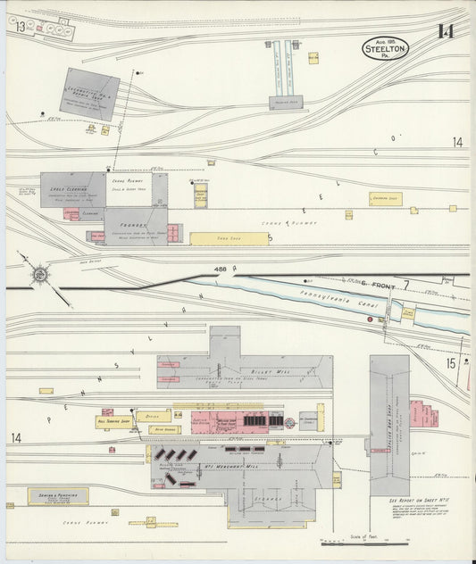 Sanborn Fire Insurance Map from Steelton, Dauphin County, Pennsylvania (1915), Sheet #0014 - Historic Sanborn Fire Insurance Map Print, vintage old map wall art, antique decor, genealogy gift, Pennsylvania Pennsylvania map