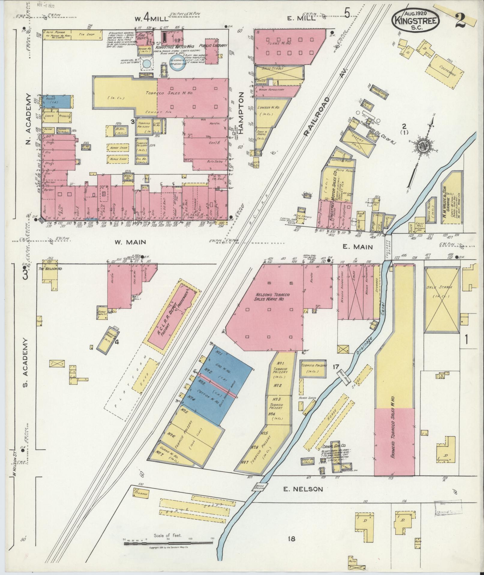 Sanborn Fire Insurance Map from Kingstree, Williamsburg County, South Carolina (1920), Sheet #0002 - Historic Sanborn Fire Insurance Map Print, vintage old map wall art, antique decor, genealogy gift, South Carolina South Carolina map