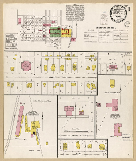 Sanborn Fire Insurance Map from Tarkio, Atchison County, Missouri (1900), Sheet #0001 - Historic Sanborn Fire Insurance Map Print, vintage old map wall art, antique decor, genealogy gift, Missouri Missouri map