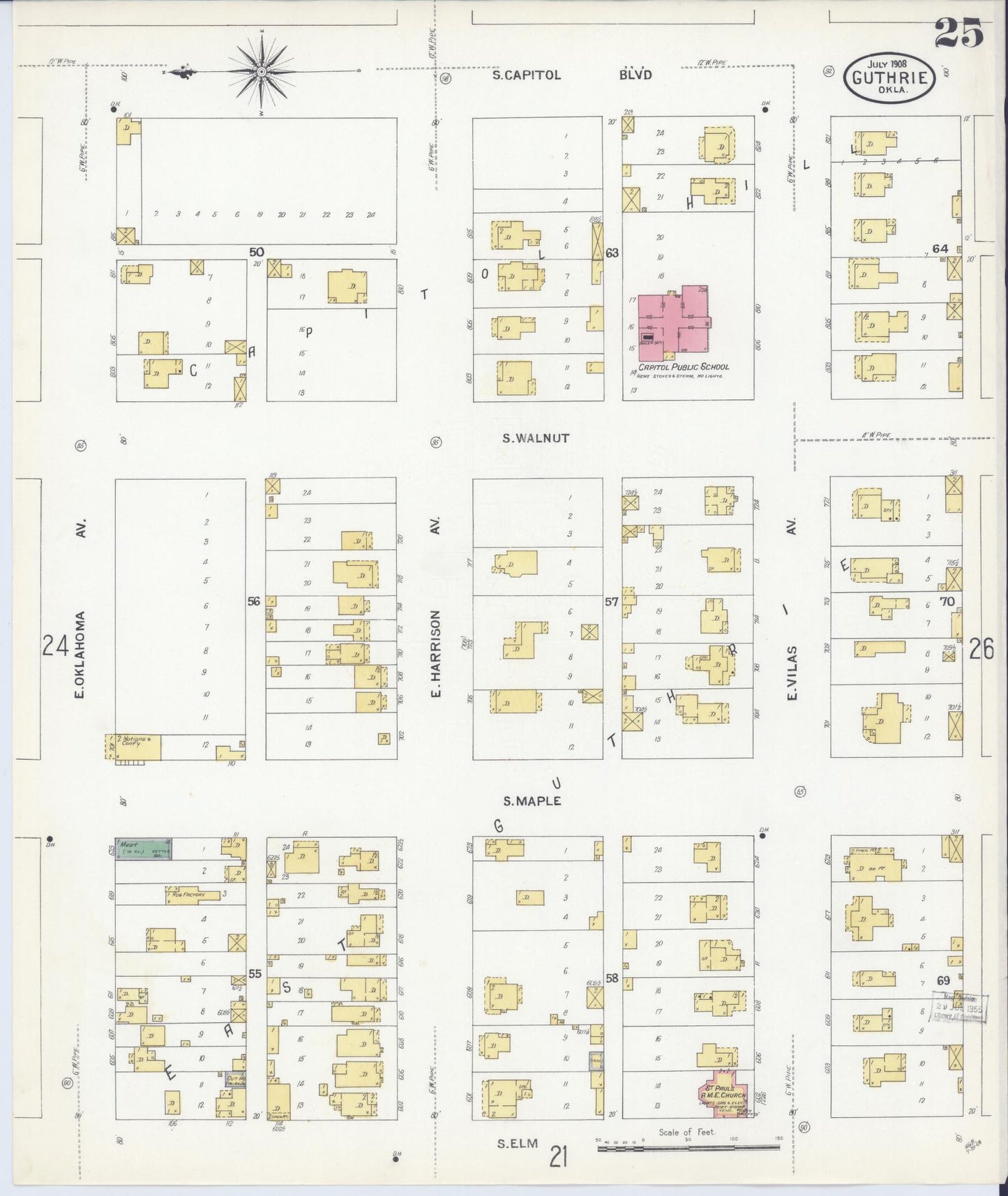 Sanborn Fire Insurance Map from Guthrie, Logan County, Oklahoma (1908), Sheet #0025 - Complete Map Set gallery image, historic Sanborn map, vintage wall art, Oklahoma Oklahoma