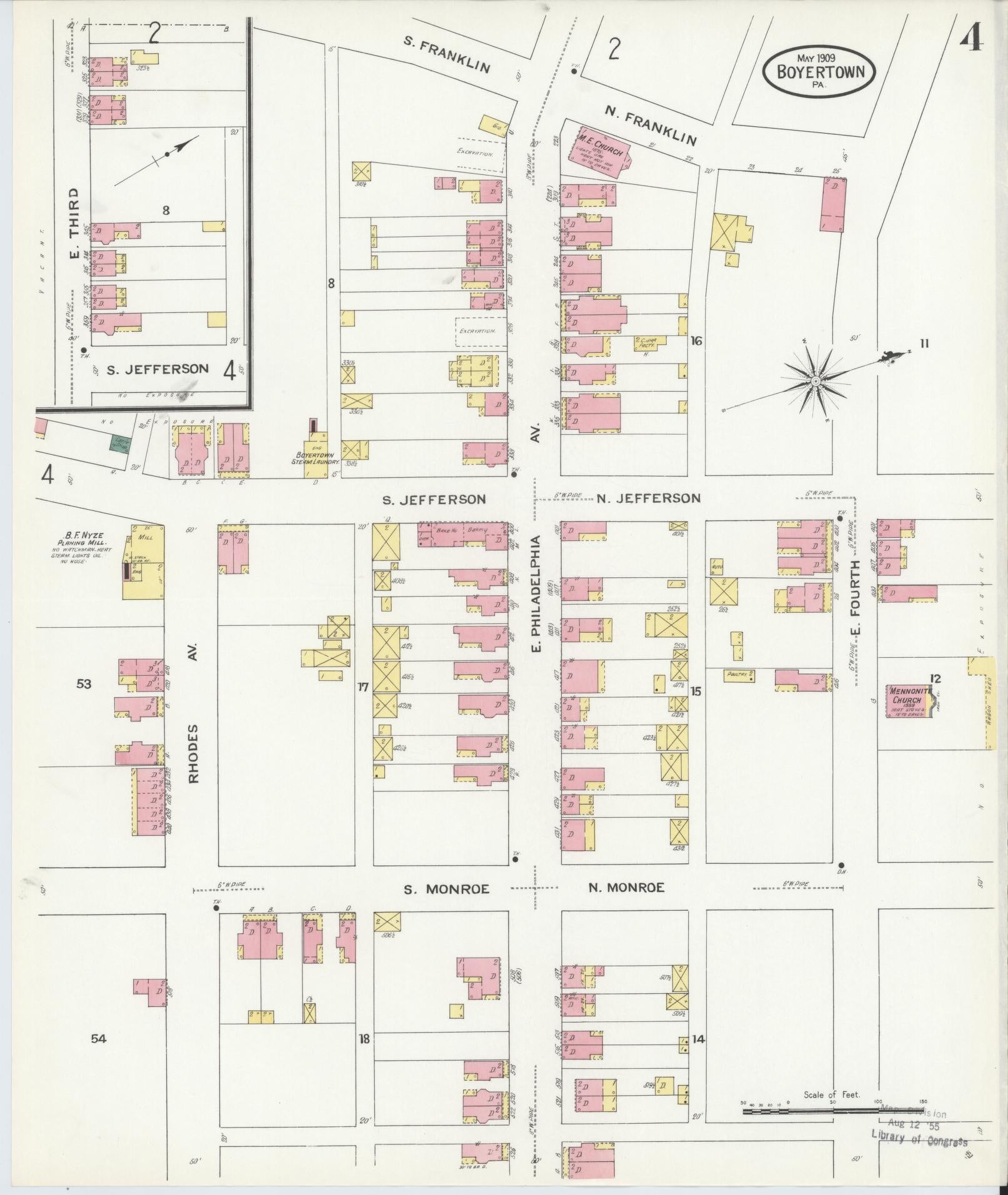 Sanborn Fire Insurance Map from Boyertown, Berks County, Pennsylvania (1909), Sheet #0004 - Historic Sanborn Fire Insurance Map Print, vintage old map wall art, antique decor, genealogy gift, Pennsylvania Pennsylvania map