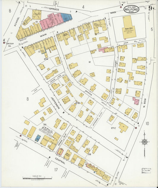 Sanborn Fire Insurance Map from Milford, Worcester County, Massachusetts (1920), Sheet #0009 - Historic Sanborn Fire Insurance Map Print, vintage old map wall art, antique decor, genealogy gift, Massachusetts Massachusetts map