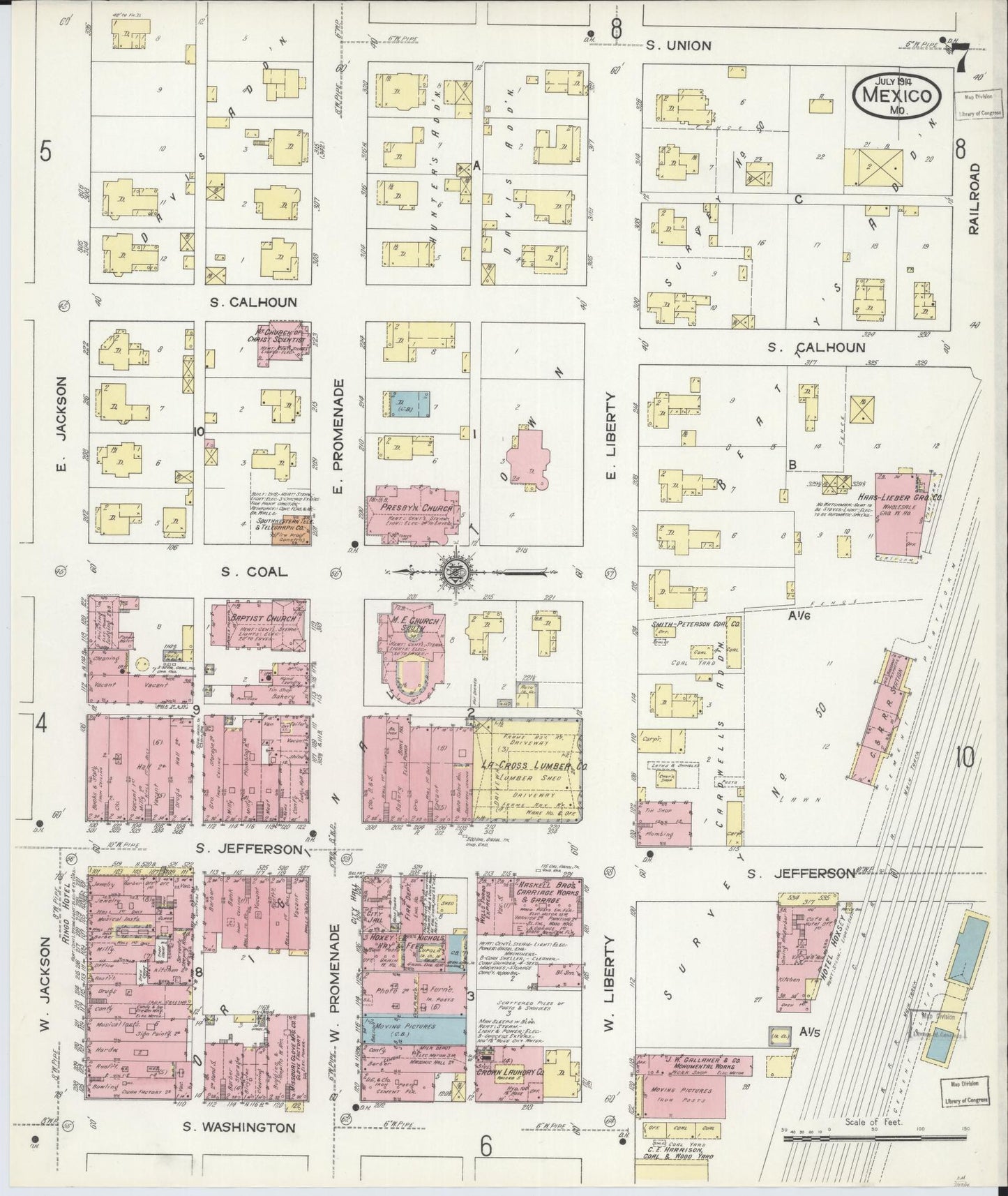 Sanborn Fire Insurance Map from Mexico, Audrain County, Missouri (1914), Sheet #0007 - Complete Map Set gallery image, historic Sanborn map, vintage wall art, Missouri Missouri