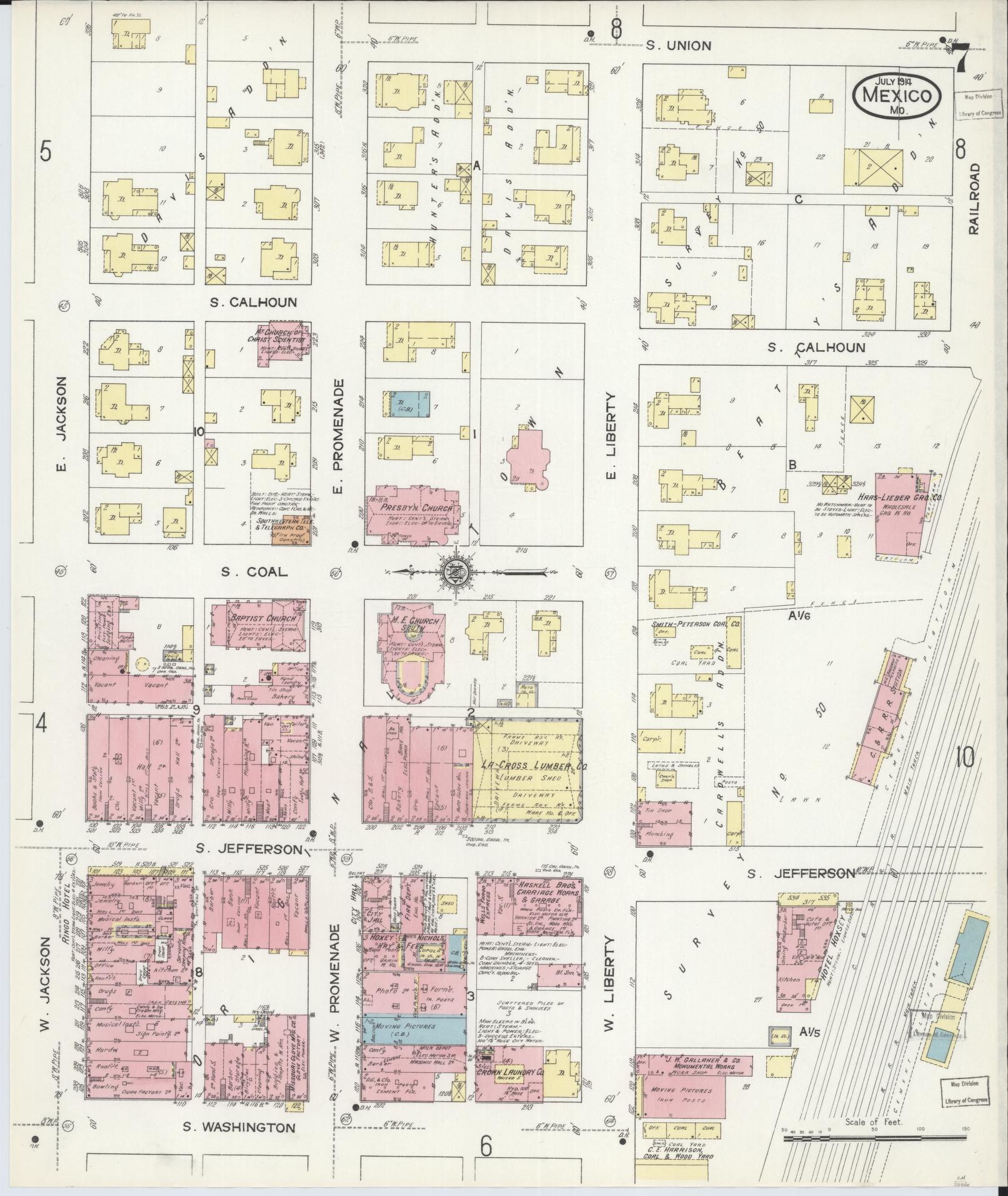 Sanborn Fire Insurance Map from Mexico, Audrain County, Missouri (1914), Sheet #0007 - Complete Map Set gallery image, historic Sanborn map, vintage wall art, Missouri Missouri