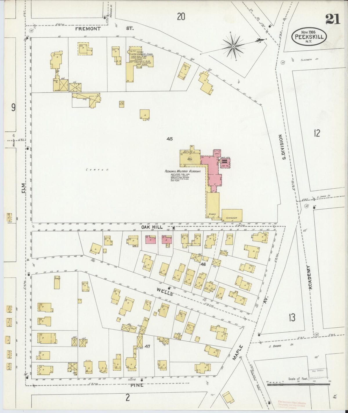 Sanborn Fire Insurance Map from Peekskill, Westchester County, New York (1905), Sheet #0021 - Historic Sanborn Fire Insurance Map Print, vintage old map wall art, antique decor, genealogy gift, New York New York map