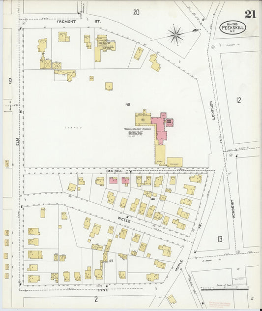 Sanborn Fire Insurance Map from Peekskill, Westchester County, New York (1905), Sheet #0021 - Historic Sanborn Fire Insurance Map Print, vintage old map wall art, antique decor, genealogy gift, New York New York map