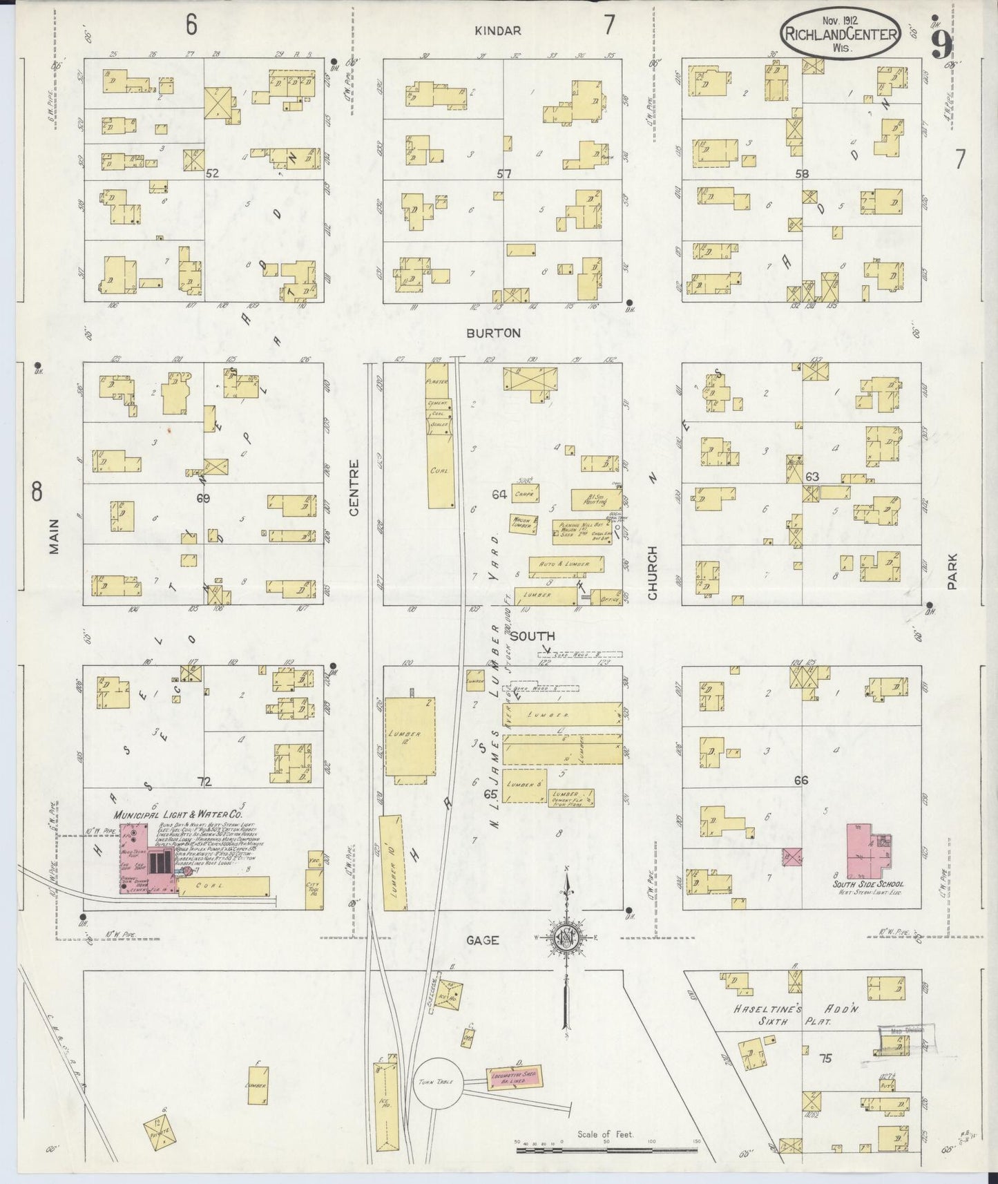 Sanborn Fire Insurance Map from Richland Center, Richland County, Wisconsin (1912), Sheet #0009 - Complete Map Set gallery image, historic Sanborn map, vintage wall art, Wisconsin Wisconsin
