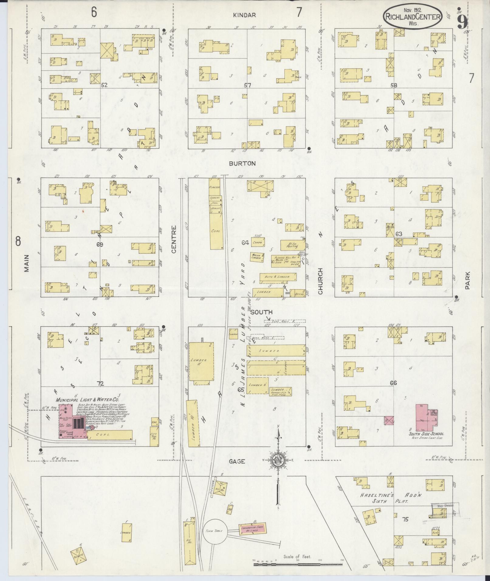 Sanborn Fire Insurance Map from Richland Center, Richland County, Wisconsin (1912), Sheet #0009 - Complete Map Set gallery image, historic Sanborn map, vintage wall art, Wisconsin Wisconsin