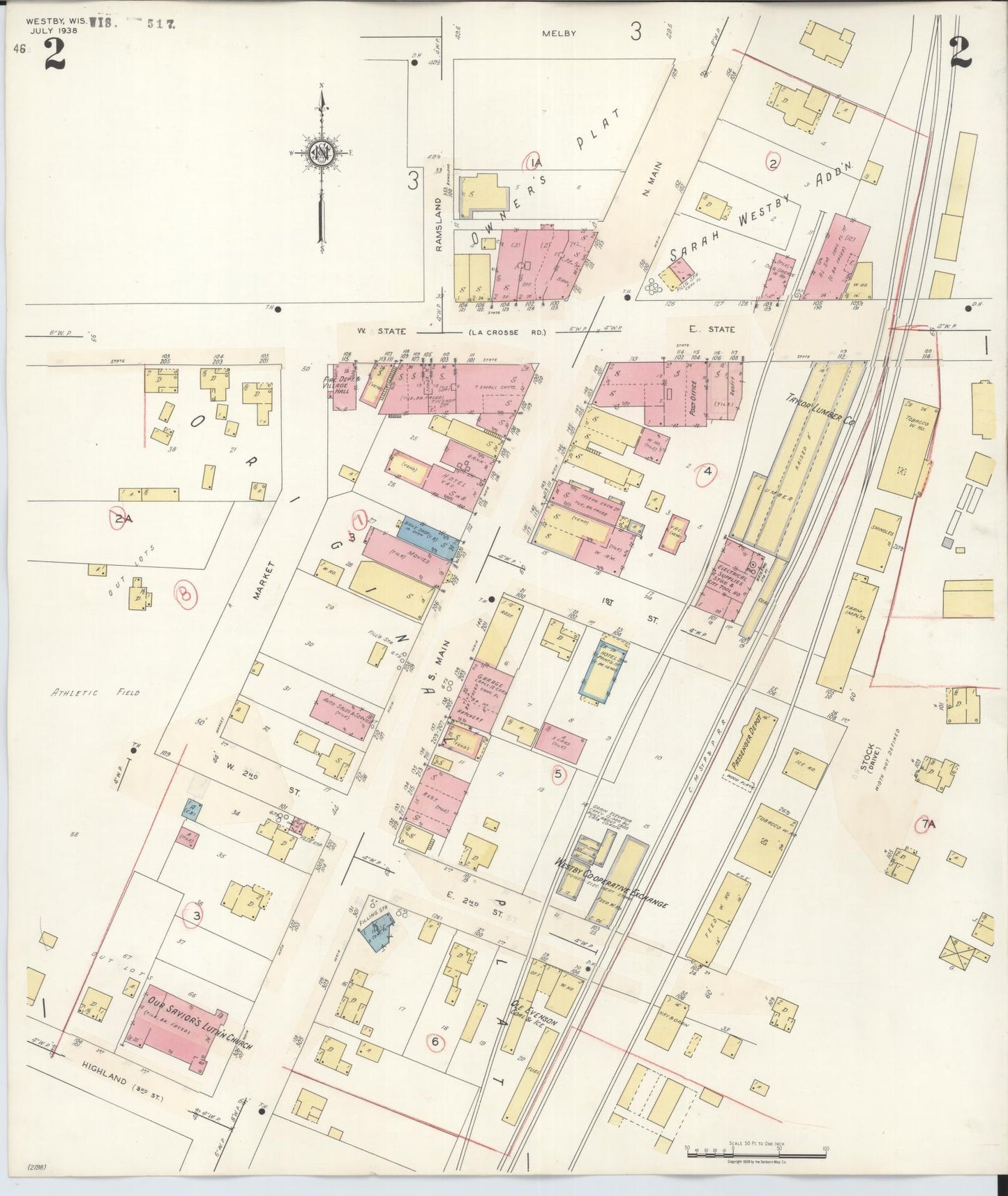 Sanborn Fire Insurance Map from Westby, Vernon County, Wisconsin (1940), Sheet #0002 - Historic Sanborn Fire Insurance Map Print, vintage old map wall art, antique decor, genealogy gift, Wisconsin Wisconsin map