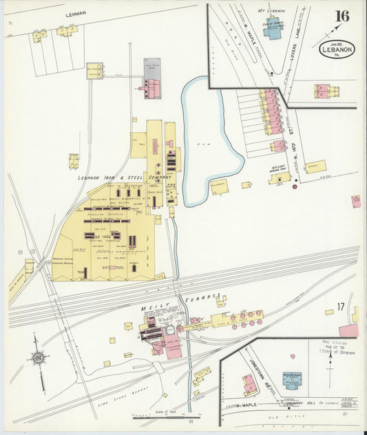 Sanborn Fire Insurance Map from Lebanon, Lebanon County, Pennsylvania (1912), Sheet #0016 - Historic Sanborn Fire Insurance Map Print, vintage old map wall art, antique decor, genealogy gift, Pennsylvania Pennsylvania map