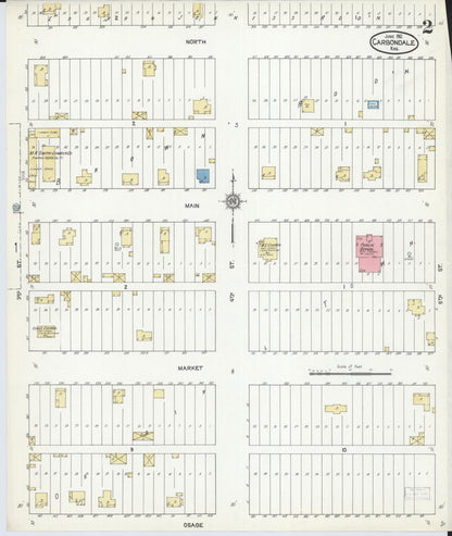 Sanborn Fire Insurance Map from Carbondale, Osage County, Kansas (1912), Sheet #0002 - Complete Map Set gallery image, historic Sanborn map, vintage wall art, Kansas Kansas