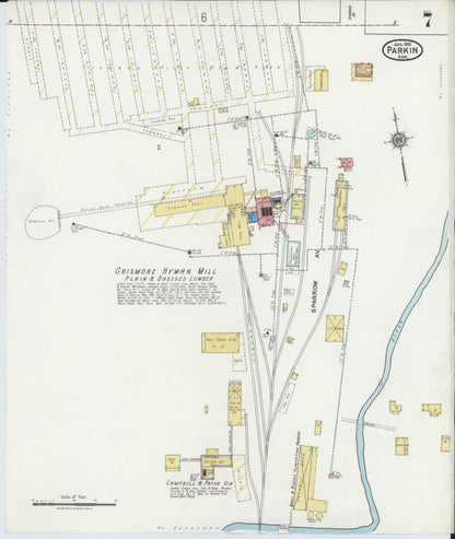 Sanborn Fire Insurance Map from Parkin, Cross County, Arkansas (1921), Sheet #0007 - Complete Map Set gallery image, historic Sanborn map, vintage wall art, Arkansas Arkansas