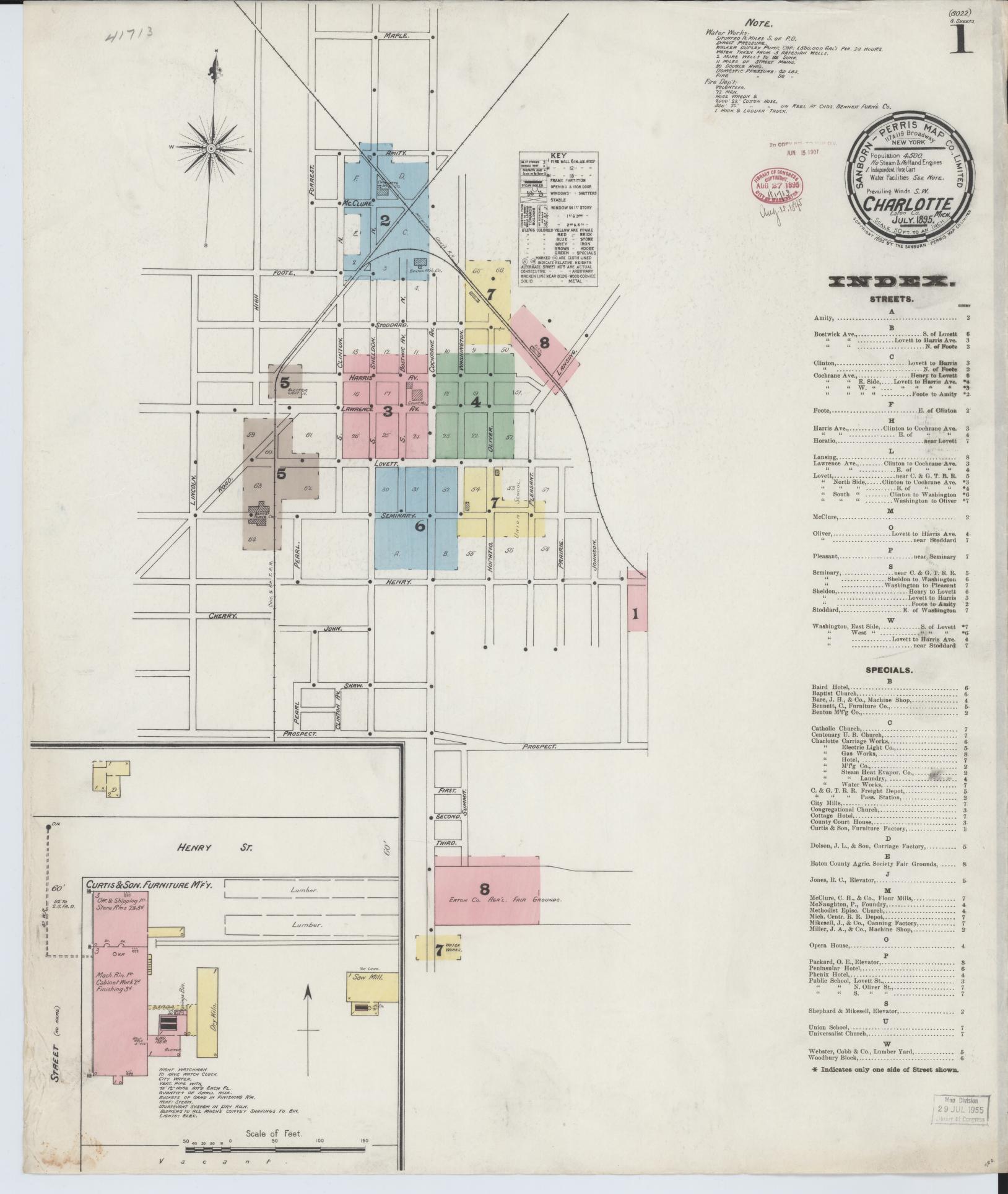 Sanborn Fire Insurance Map from Charlotte, Eaton County, Michigan (1895), Sheet #0001 - Complete Map Set gallery image, historic Sanborn map, vintage wall art, Michigan Michigan