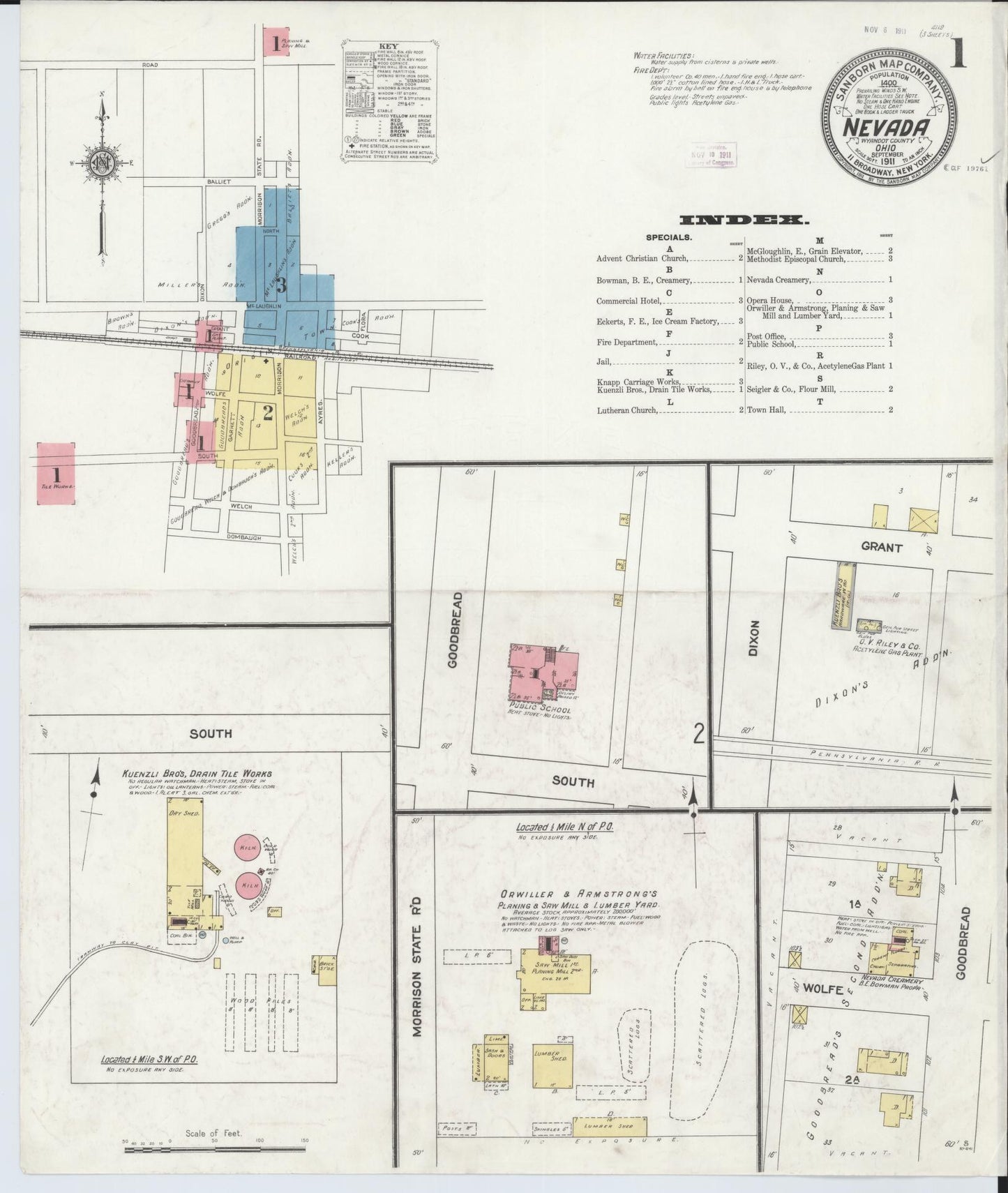 Sanborn Fire Insurance Map from Nevada, Wyandot County, Ohio (1911), Sheet #0001 - Complete Map Set gallery image, historic Sanborn map, vintage wall art, Ohio Ohio