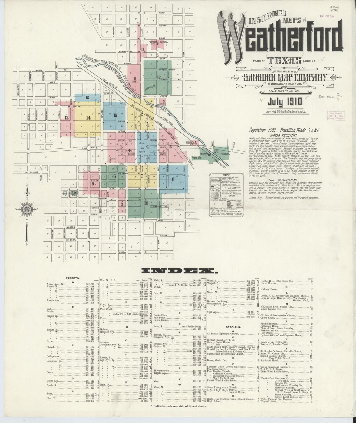 Sanborn Fire Insurance Map from Weatherford, Parker County, Texas (1910), Sheet #0001 - Complete Map Set gallery image, historic Sanborn map, vintage wall art, Texas Texas