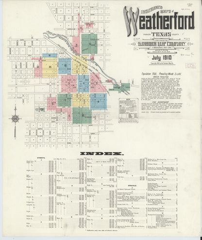 Sanborn Fire Insurance Map from Weatherford, Parker County, Texas (1910), Sheet #0001 - Complete Map Set gallery image, historic Sanborn map, vintage wall art, Texas Texas