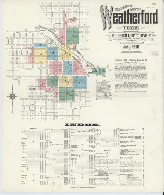 Sanborn Fire Insurance Map from Weatherford, Parker County, Texas (1910), Sheet #0001 - Complete Map Set gallery image, historic Sanborn map, vintage wall art, Texas Texas