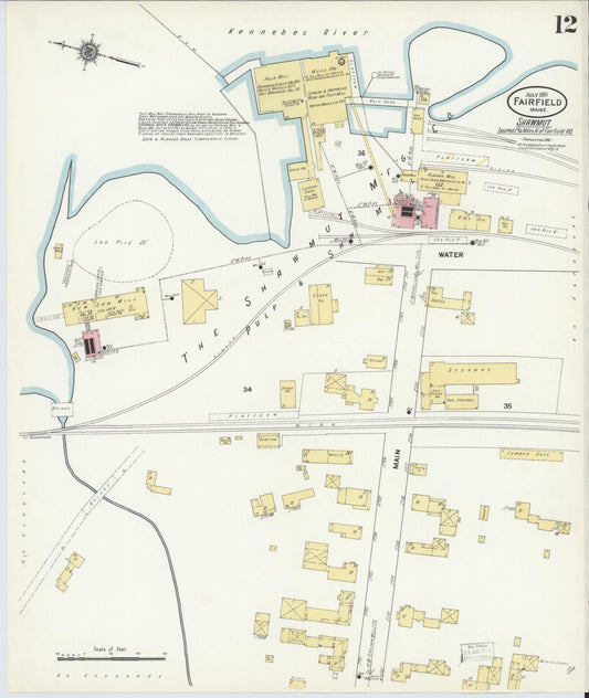 Sanborn Fire Insurance Map from Fairfield, Somerset County, Maine (1911), Sheet #0012 - Historic Sanborn Fire Insurance Map Print, vintage old map wall art, antique decor, genealogy gift, Maine Maine map