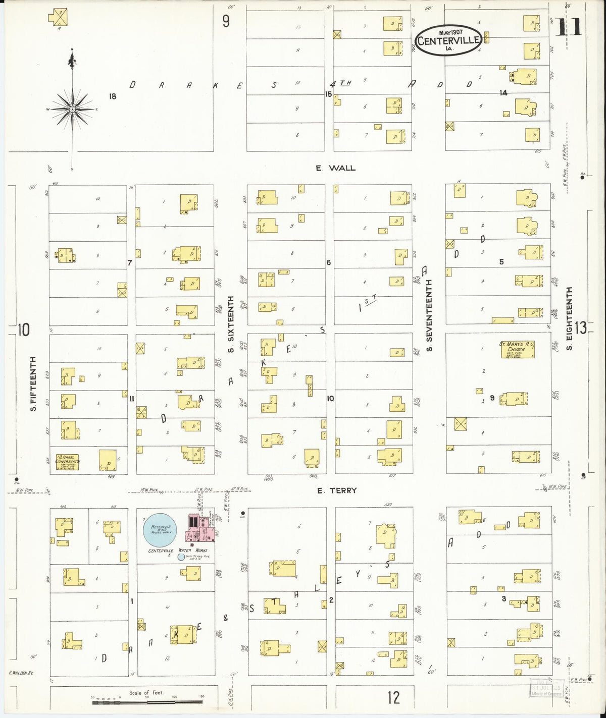 Sanborn Fire Insurance Map from Centerville, Appanoose County, Iowa (1907), Sheet #0011 - Historic Sanborn Fire Insurance Map Print