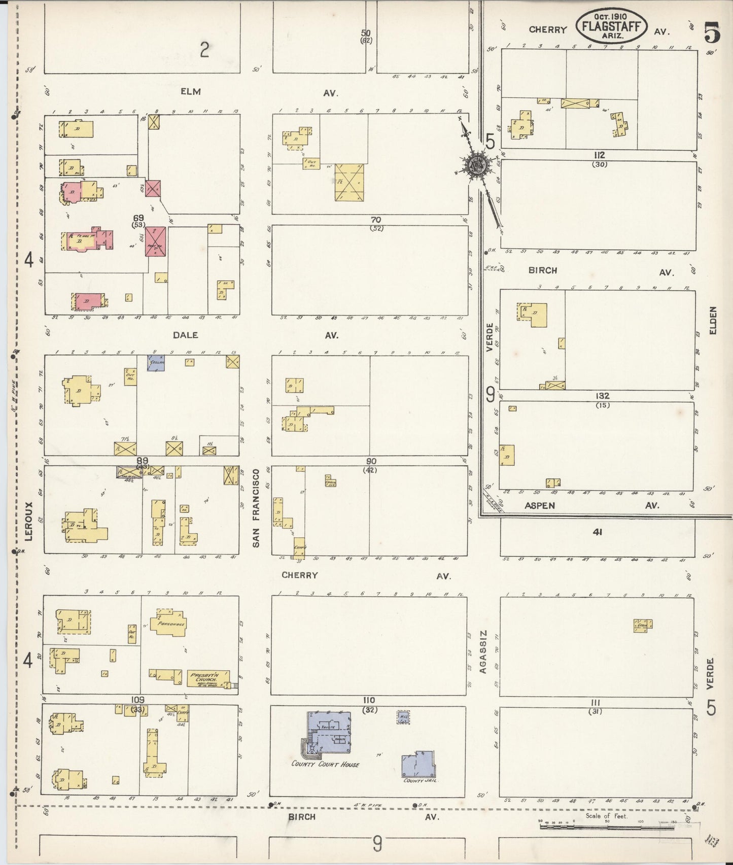 Sanborn Fire Insurance Map from Flagstaff, Coconino County, Arizona (1910), Sheet #0005 - Complete Map Set gallery image, historic Sanborn map, vintage wall art, Arizona Arizona
