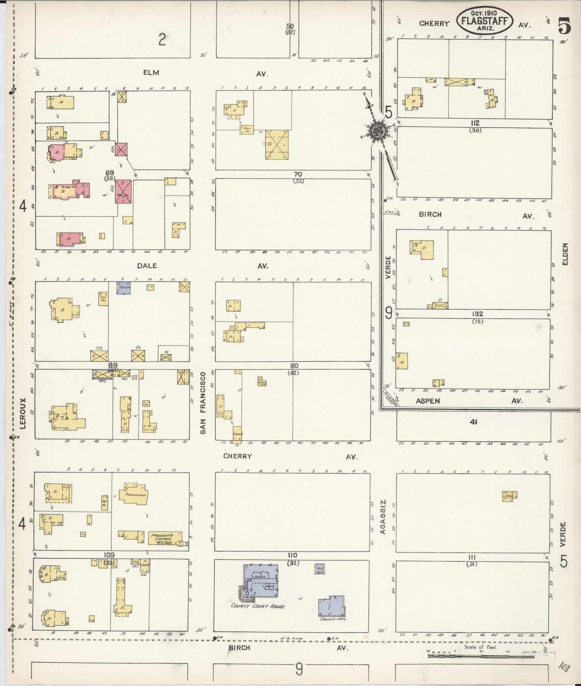 Sanborn Fire Insurance Map from Flagstaff, Coconino County, Arizona (1910), Sheet #0005 - Complete Map Set gallery image, historic Sanborn map, vintage wall art, Arizona Arizona