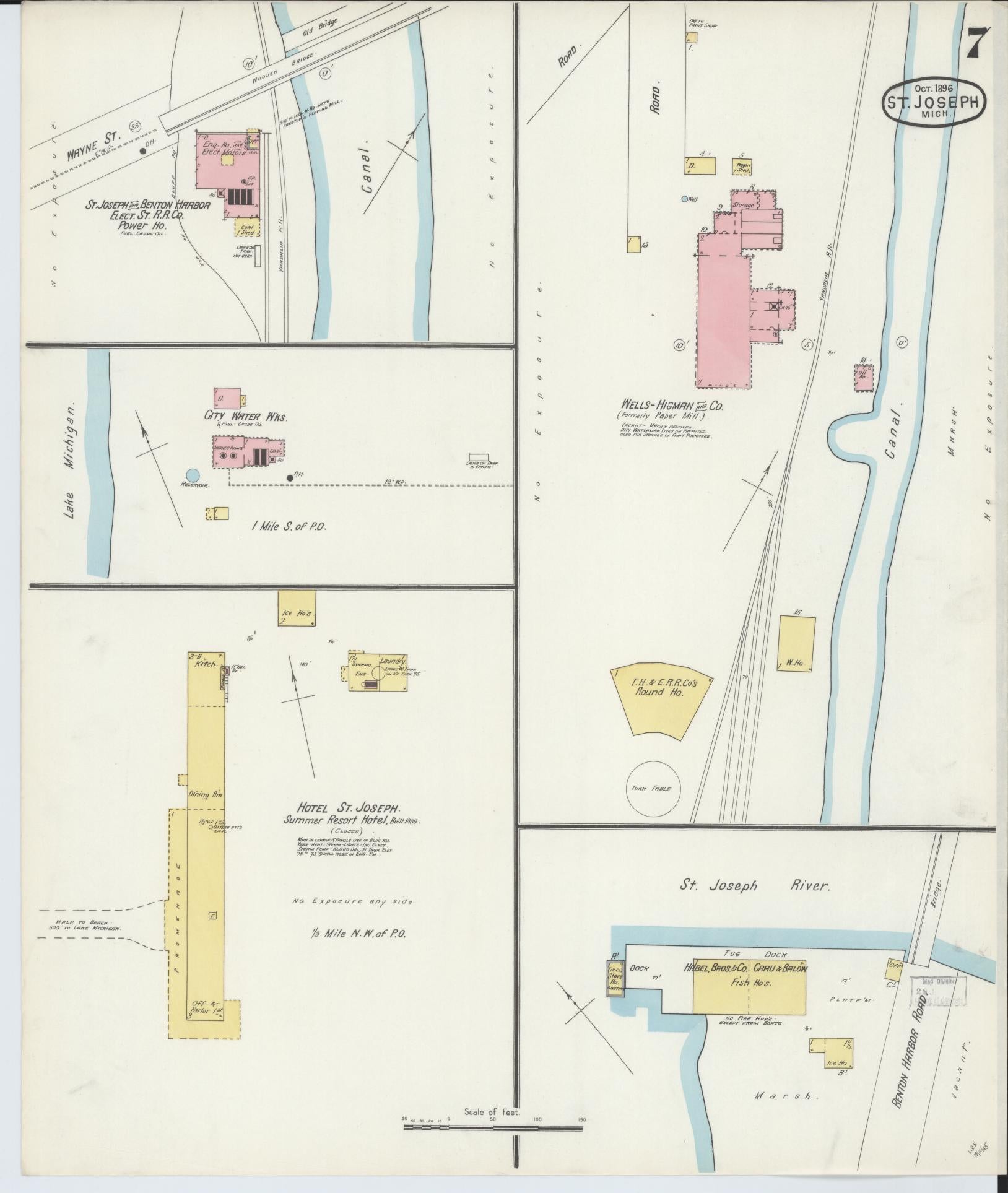 Sanborn Fire Insurance Map from Saint Joseph, Berrien County, Michigan (1896), Sheet #0007 - Complete Map Set gallery image, historic Sanborn map, vintage wall art, Michigan Michigan