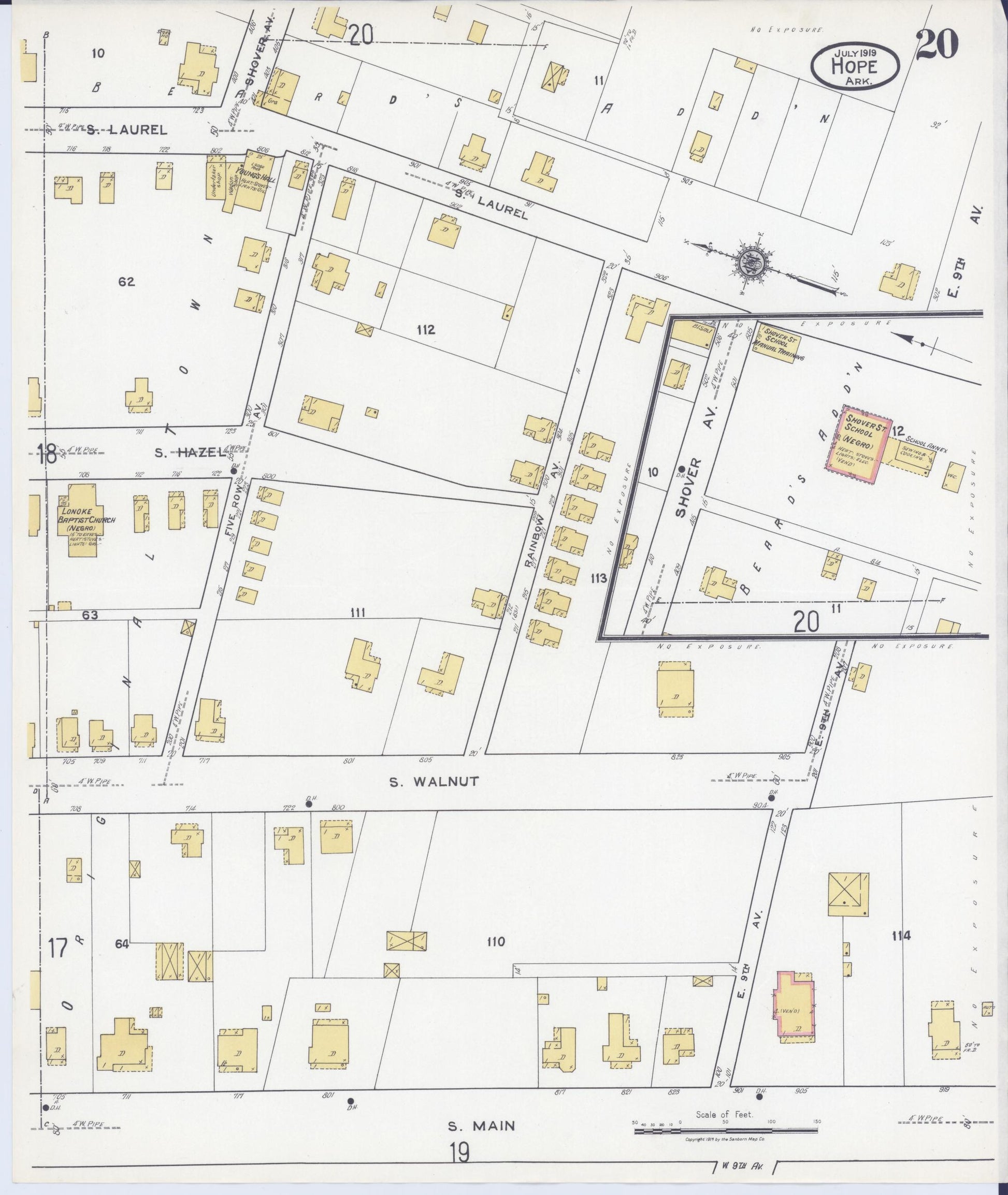 Sanborn Fire Insurance Map from Hope, Hempstead County, Arkansas (1919), Sheet #0020 - Historic Sanborn Fire Insurance Map Print, vintage old map wall art, antique decor, genealogy gift, Arkansas Arkansas map