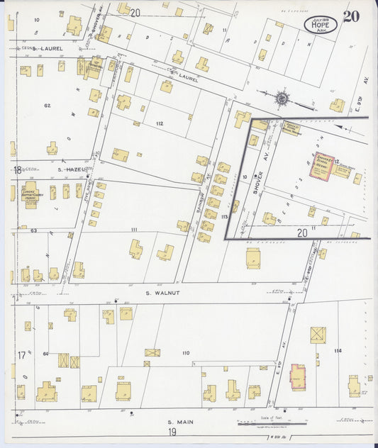 Sanborn Fire Insurance Map from Hope, Hempstead County, Arkansas (1919), Sheet #0020 - Historic Sanborn Fire Insurance Map Print, vintage old map wall art, antique decor, genealogy gift, Arkansas Arkansas map
