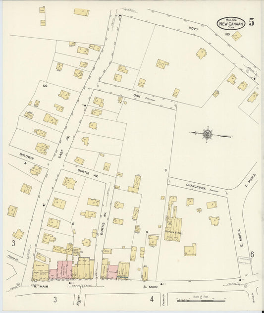 Sanborn Fire Insurance Map from New Canaan, Fairfield County, Connecticut (1912), Sheet #0005 - Historic Sanborn Fire Insurance Map Print, vintage old map wall art, antique decor, genealogy gift, Connecticut Connecticut map
