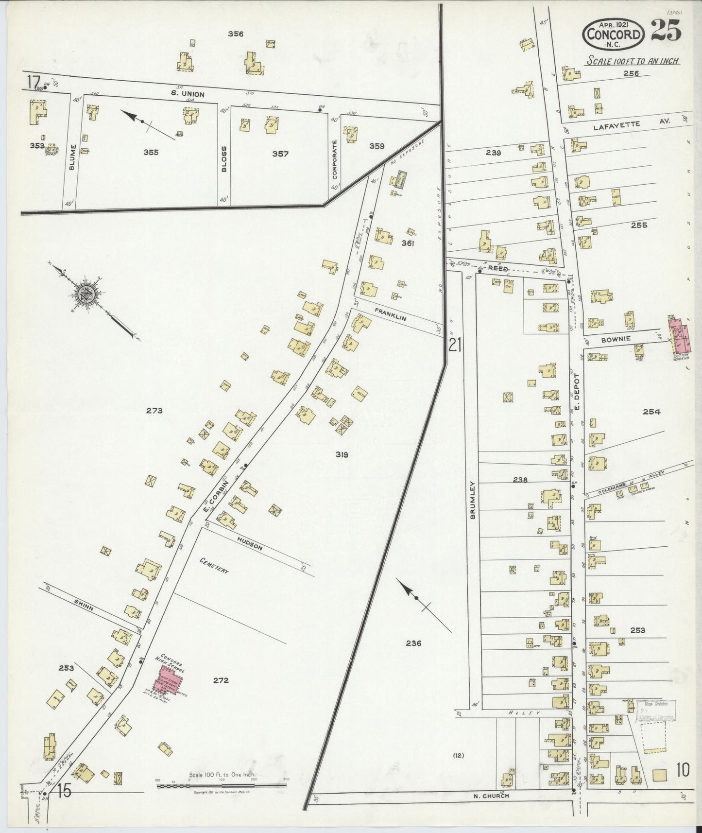Sanborn Fire Insurance Map from Concord, Cabarrus County, North Carolina (1921), Sheet #0025 - Complete Map Set gallery image, historic Sanborn map, vintage wall art, North Carolina North Carolina