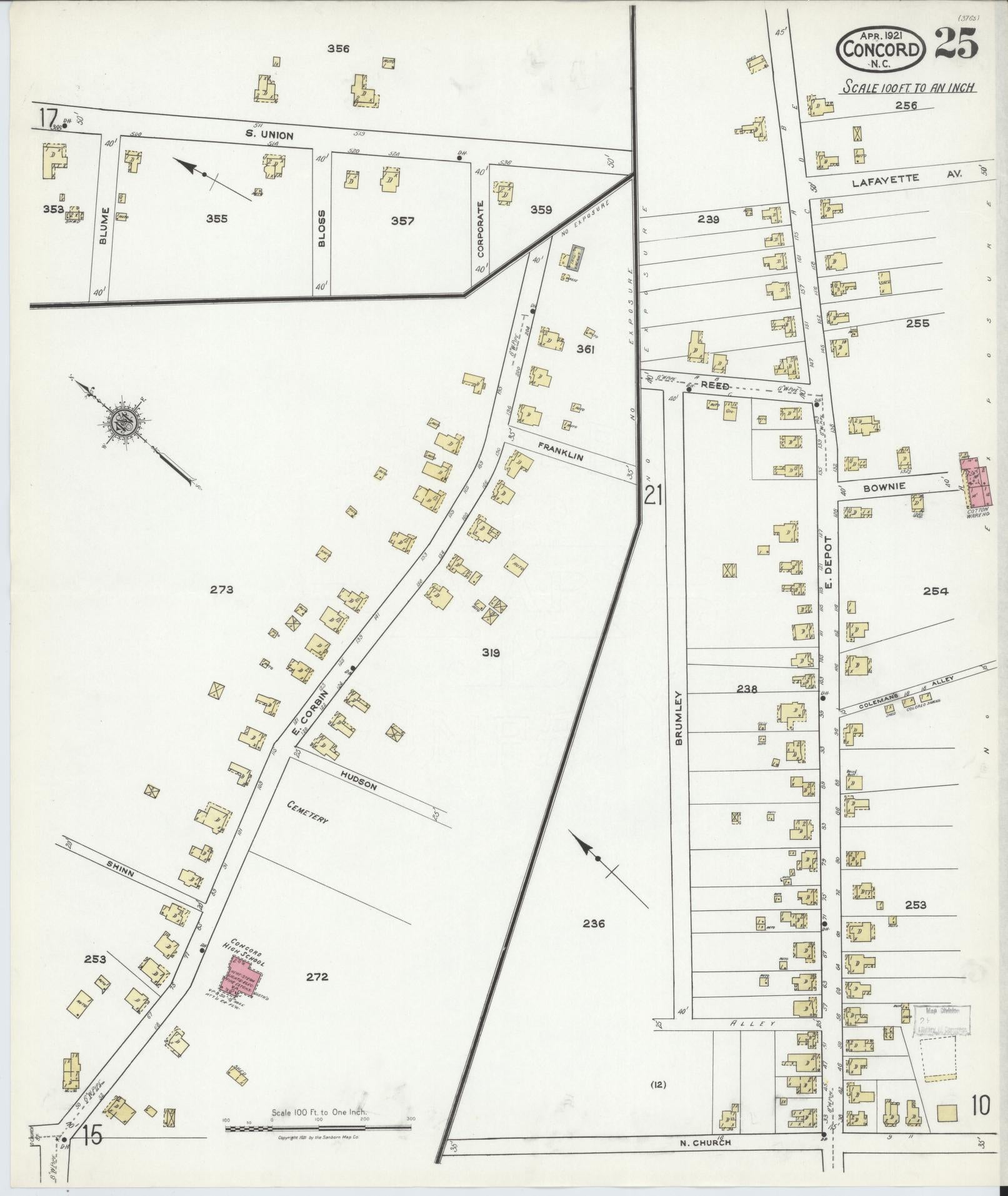 Sanborn Fire Insurance Map from Concord, Cabarrus County, North Carolina (1921), Sheet #0025 - Complete Map Set gallery image, historic Sanborn map, vintage wall art, North Carolina North Carolina