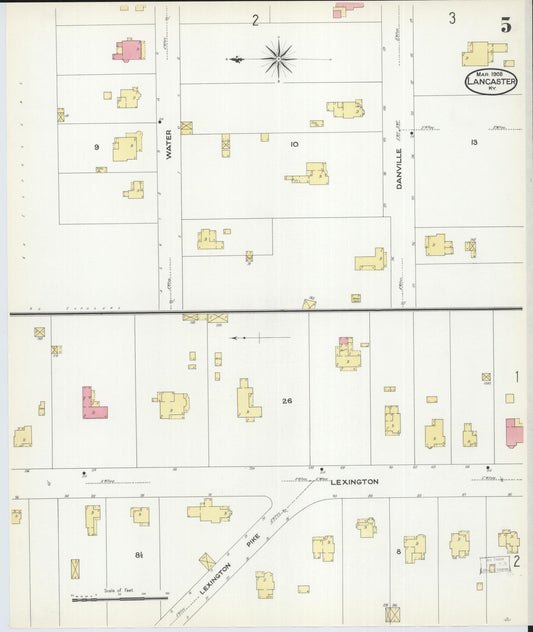 Sanborn Fire Insurance Map from Lancaster, Garrard County, Kentucky (1908), Sheet #0005 - Historic Sanborn Fire Insurance Map Print, vintage old map wall art, antique decor, genealogy gift, Kentucky Kentucky map