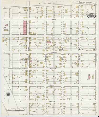 Sanborn Fire Insurance Map from Mission, Hidalgo County, Texas (1919), Sheet #0004 - Historic Sanborn Fire Insurance Map Print, vintage old map wall art, antique decor, genealogy gift, Texas Texas map