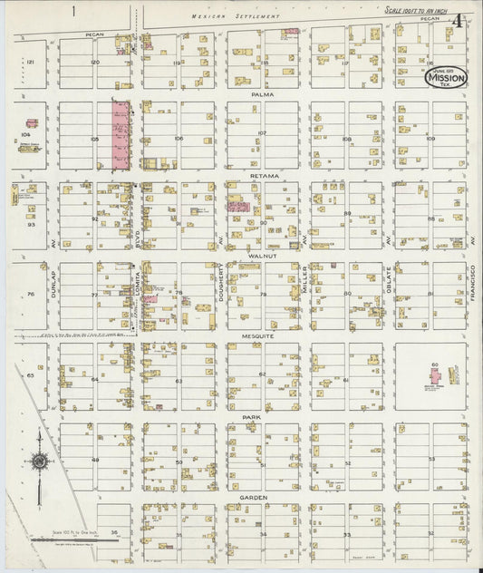 Sanborn Fire Insurance Map from Mission, Hidalgo County, Texas (1919), Sheet #0004 - Historic Sanborn Fire Insurance Map Print, vintage old map wall art, antique decor, genealogy gift, Texas Texas map