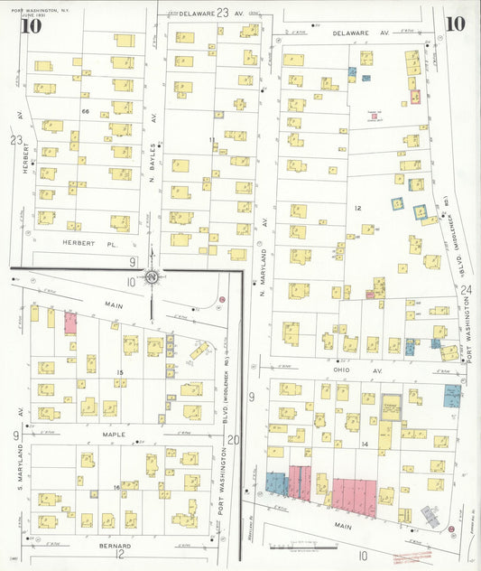 Sanborn Fire Insurance Map from Port Washington, Nassau County, New York (1931), Sheet #0010 - Historic Sanborn Fire Insurance Map Print, vintage old map wall art, antique decor, genealogy gift, New York New York map