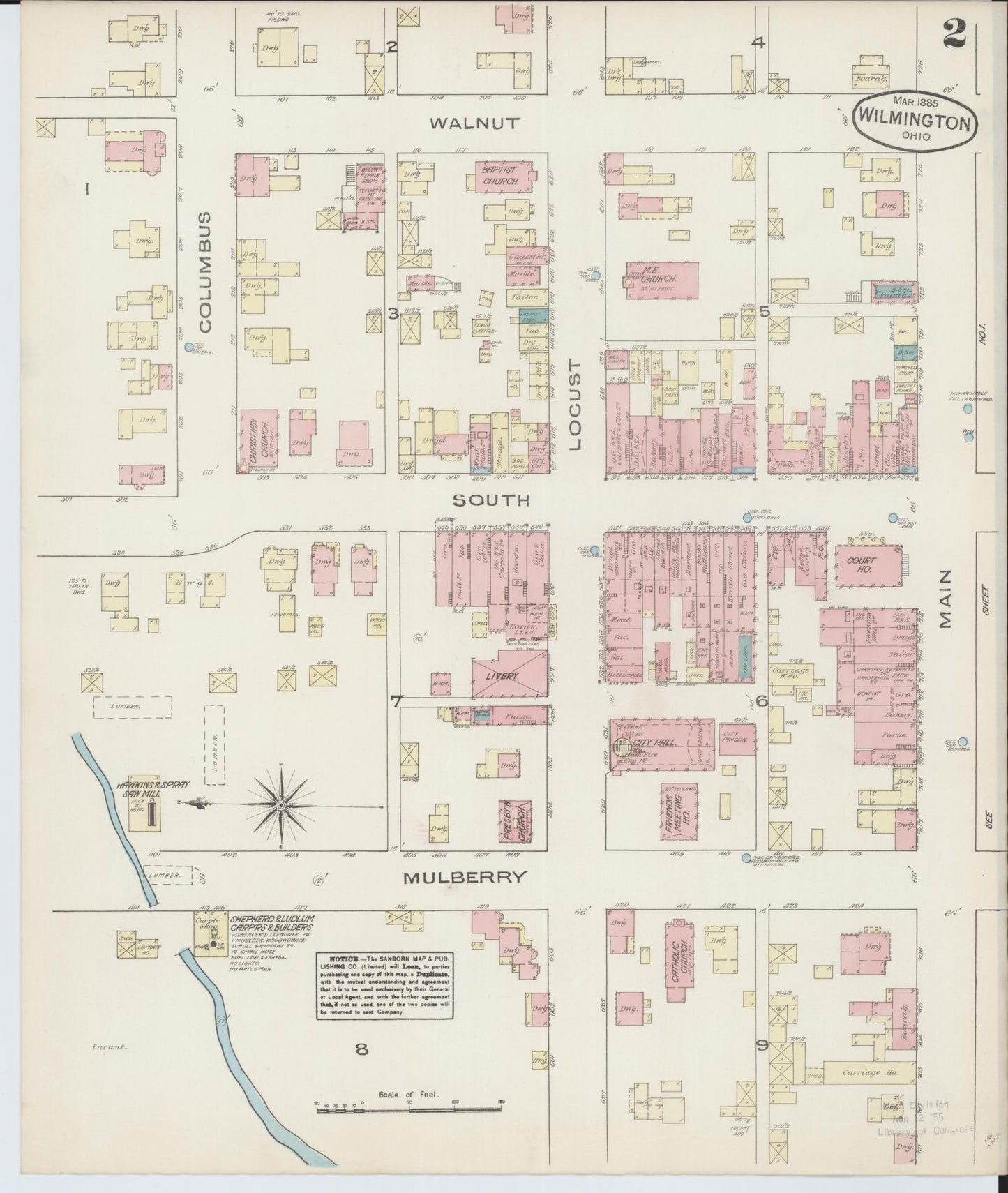 Sanborn Fire Insurance Map from Wilmington, Clinton County, Ohio (1885), Sheet #0002 - Historic Sanborn Fire Insurance Map Print, vintage old map wall art, antique decor, genealogy gift, Ohio Ohio map