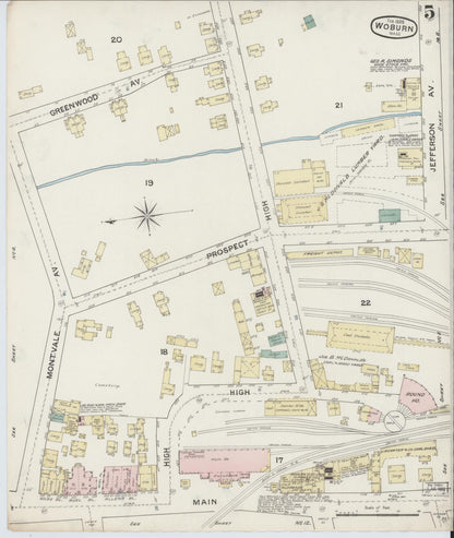Sanborn Fire Insurance Map from Woburn, Middlesex County, Massachusetts (1888), Sheet #0005 - Complete Map Set gallery image, historic Sanborn map, vintage wall art, Massachusetts Massachusetts