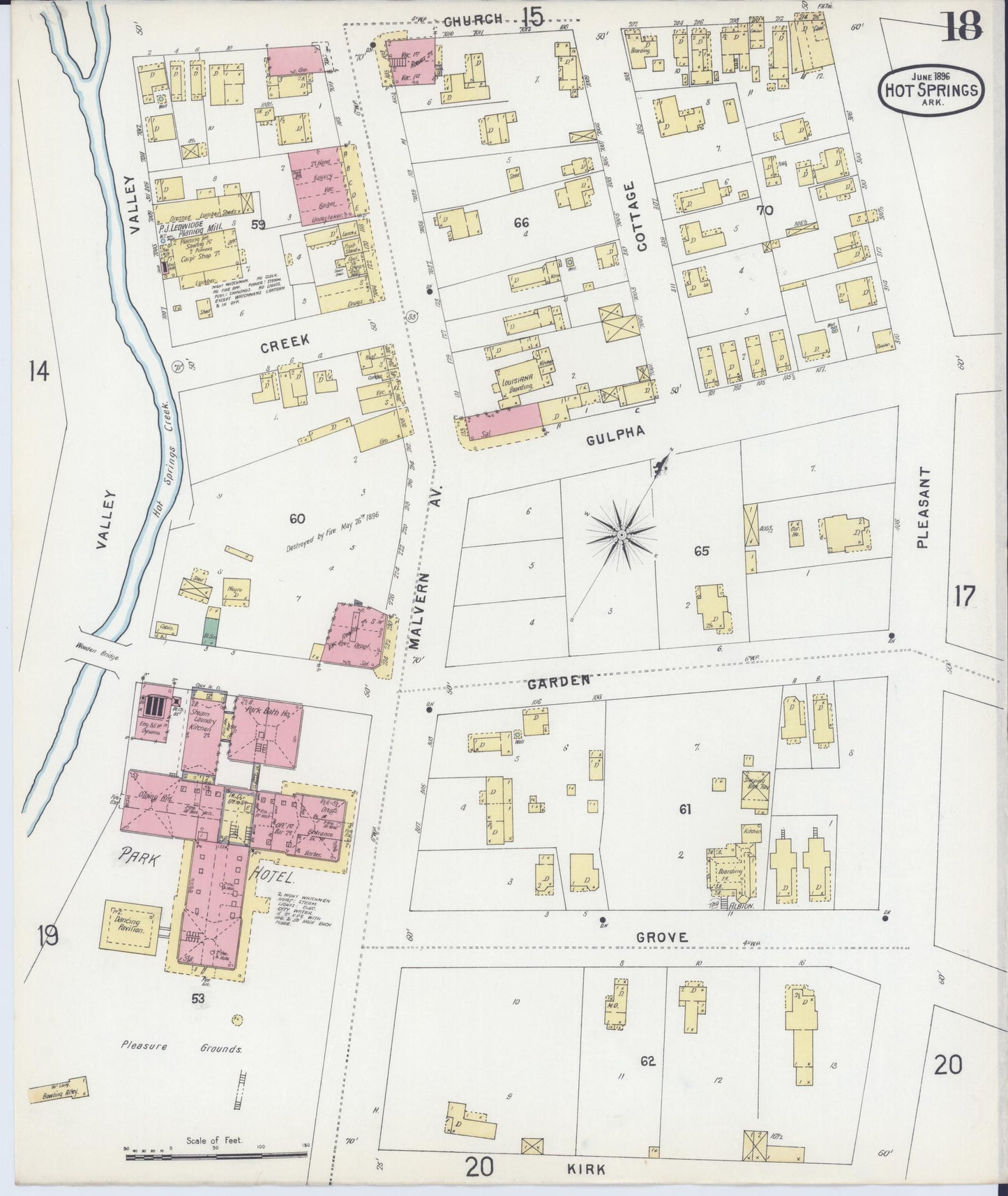 Sanborn Fire Insurance Map from Hot Springs, Garland County, Arkansas (1896), Sheet #0018 - Historic Sanborn Fire Insurance Map Print, vintage old map wall art, antique decor, genealogy gift, Arkansas Arkansas map